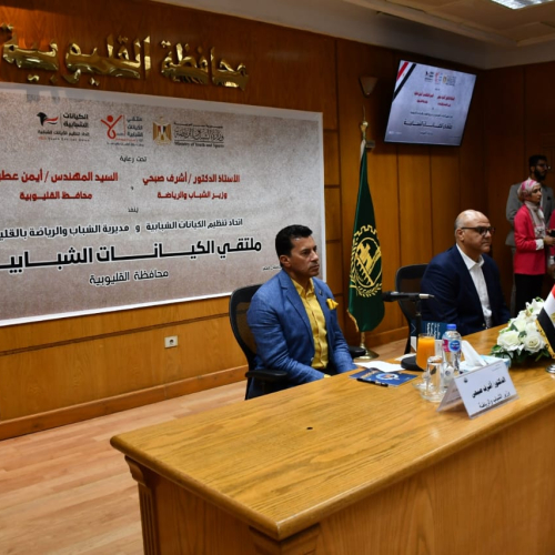 وزير الشباب والرياضة ومحافظ القليوبية في ملتقى حواري مع شباب الكيانات الشبابية على مسرح المحافظة