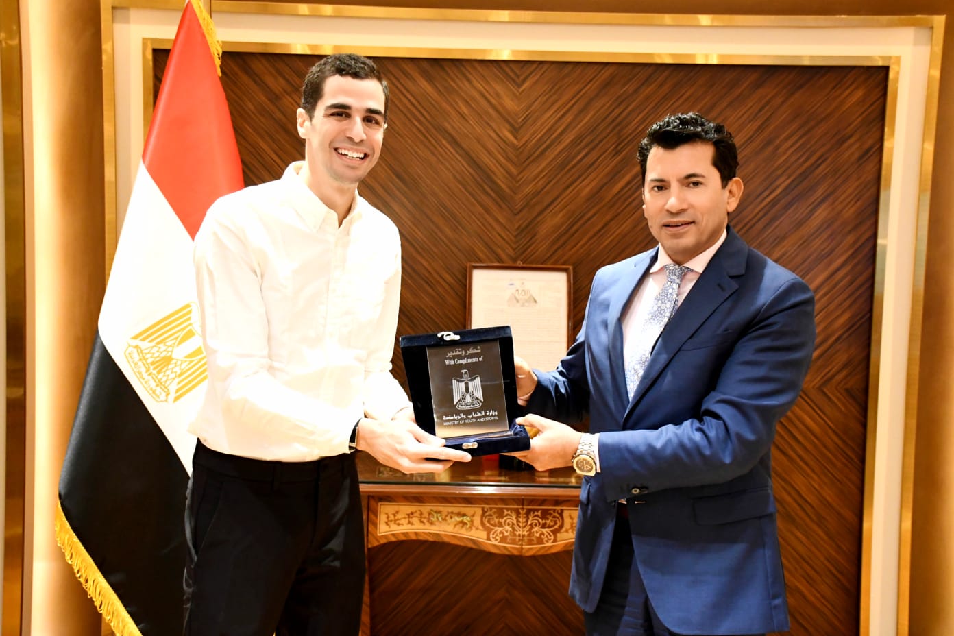 وزير الرياضة يستقبل بطل مصر في الاسكواش علي فرج